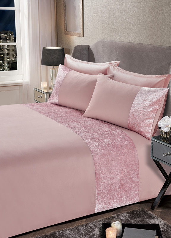 Crushed Velvet Panel Duvet Cover with Pillow Case Bedding Set
