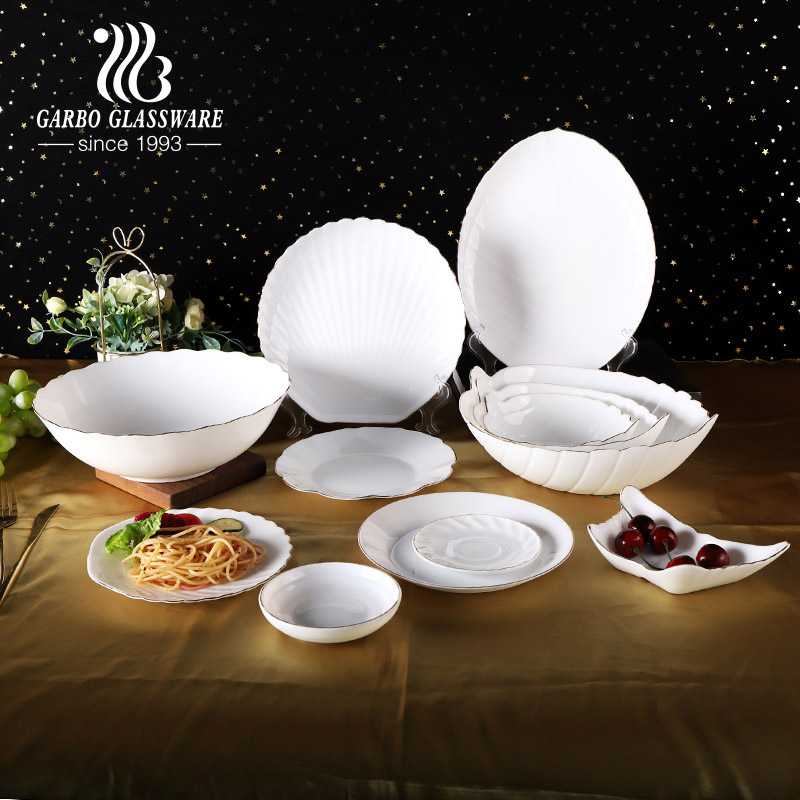 Hot sell opal glass bowl plate with gold rim