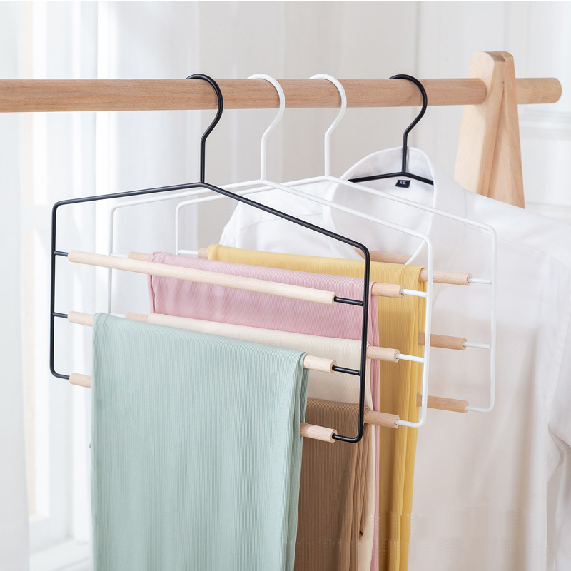 Lindon New Arrival 3 tier Wood Tube Bar Accessories Space Saving Metal Pants Slacks Hanger