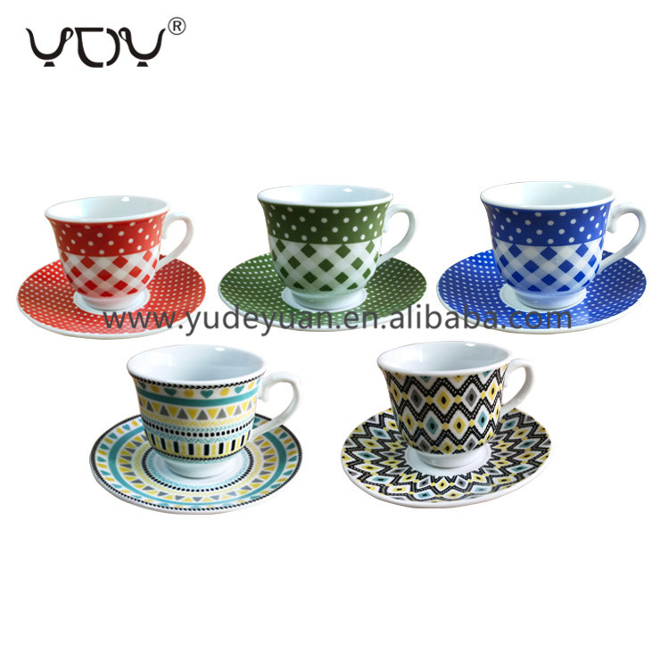 Fancy design custom logo 90cc modern porcelain coffee cup and saucer sets