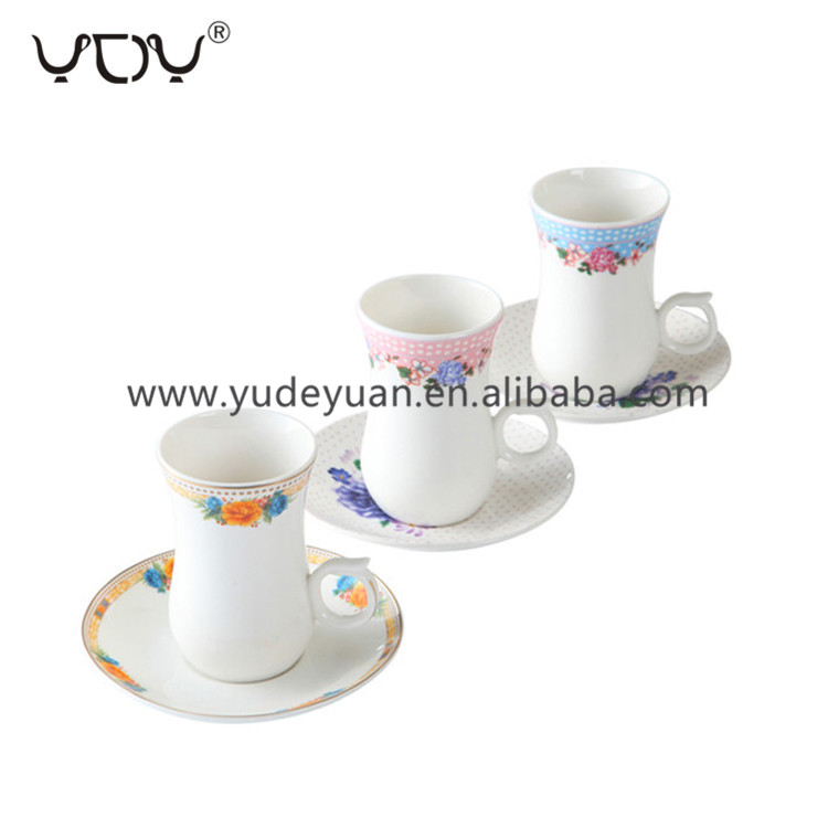Unique thumb handle design modern 120cc custom porcelain cup saucer