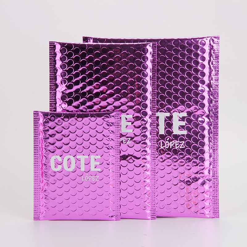 Sinicline Custom Logo Hot Pink Metallic Foil Bubble Envelope for Shipping Cosmetics