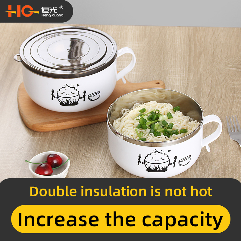 New Stainless steel double bowl of instant noodles Pet bowl Double insulation 201stainless steel