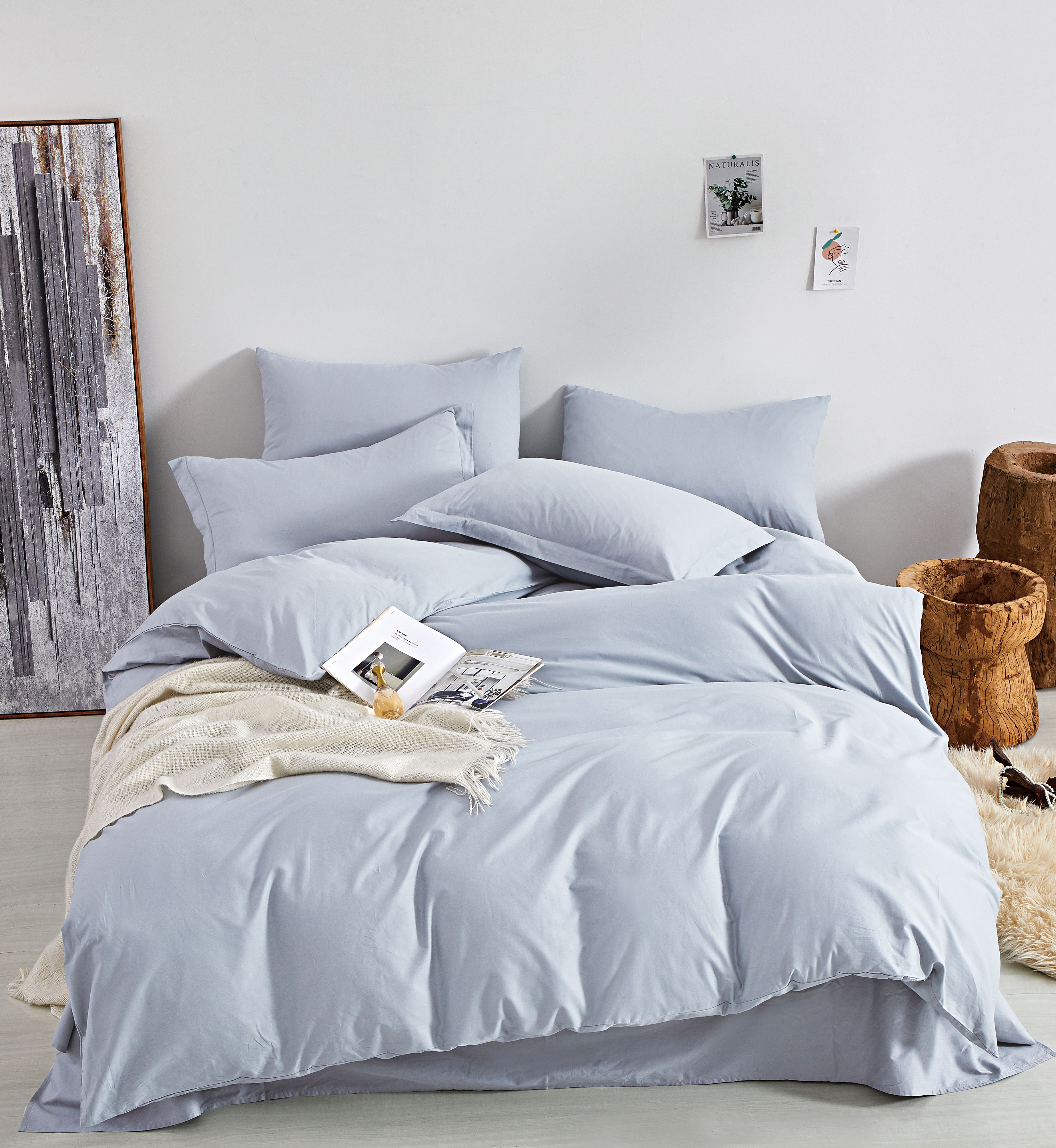 Solid color duvet cover set bedding set grey(100%cotton / 100%polyester)