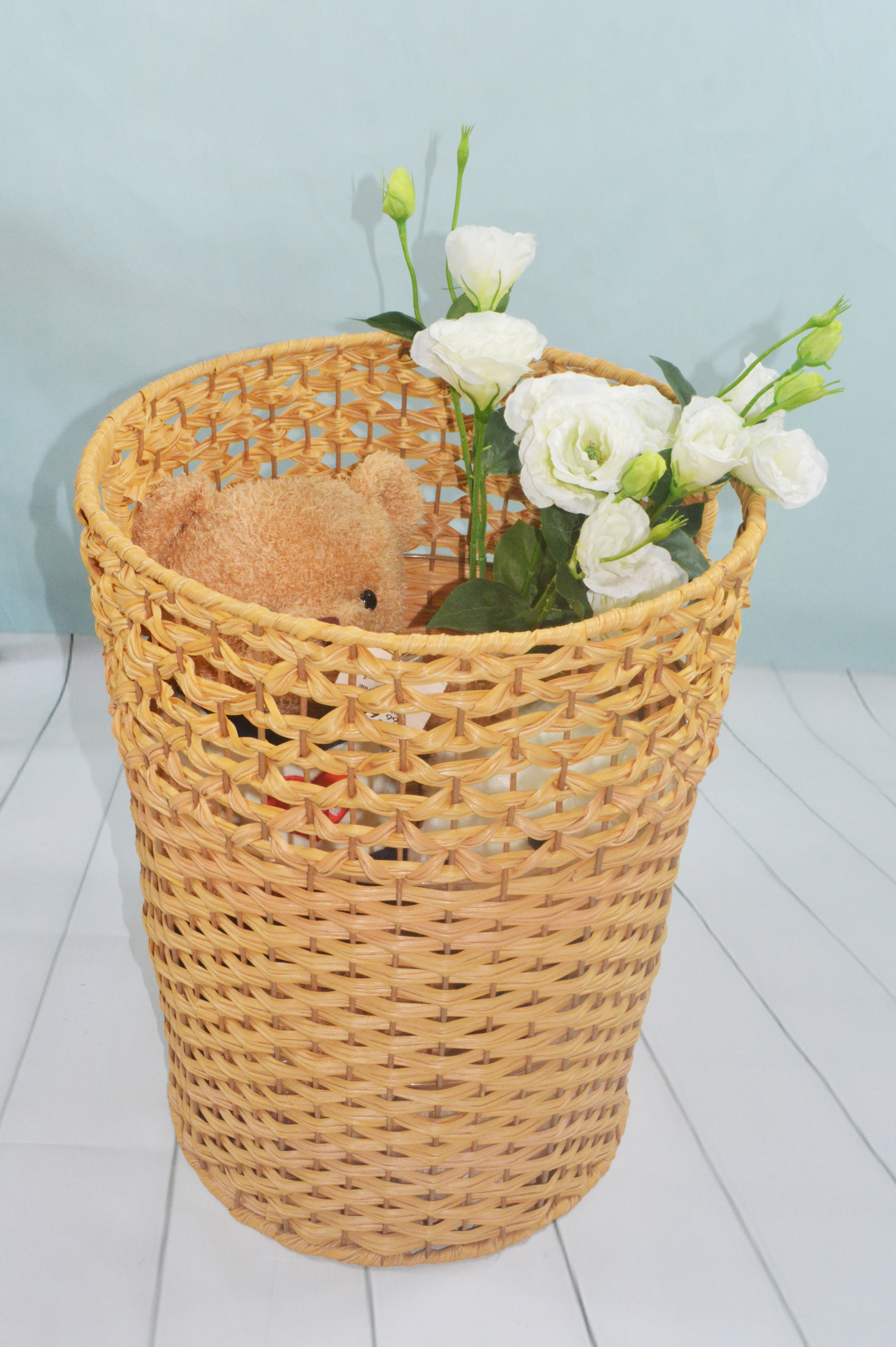 Metal and PE banana leaf woven storage basket