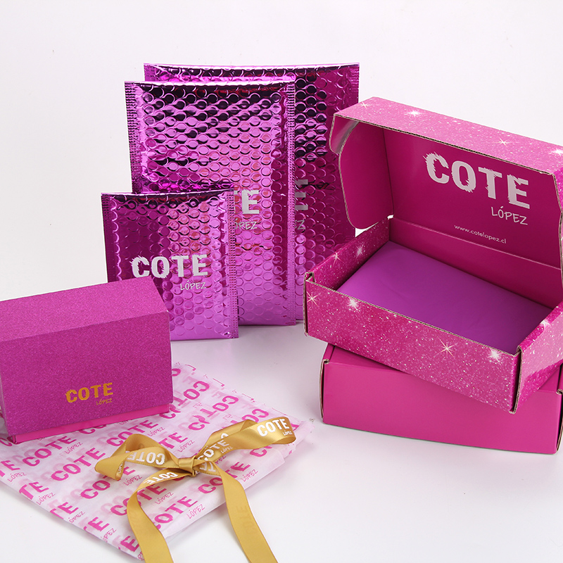 Sinicline Custom Size Hot Pink Corrugated Cardboard Packaging Box for Shipping Cosmetics