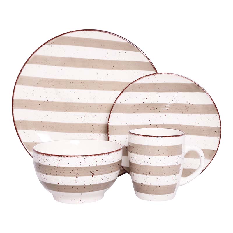 16pcs Stoneware Hand Painting And Speckle Dinner Set(10.5"dinner Plate,7.5"salad Plate,5.5"bowl,12oz Coffee Mug Each 4pcs)in A Color Box
