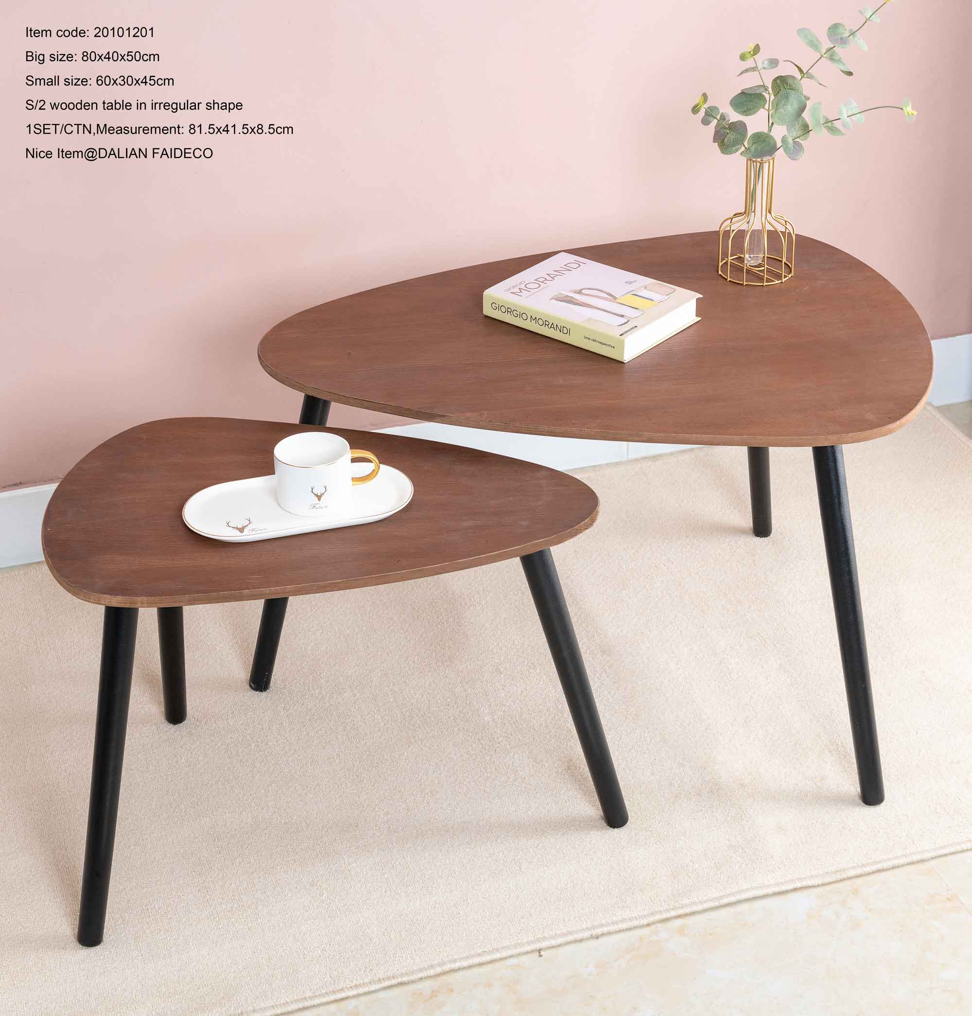 Set 2 Wooden table in irregular shape