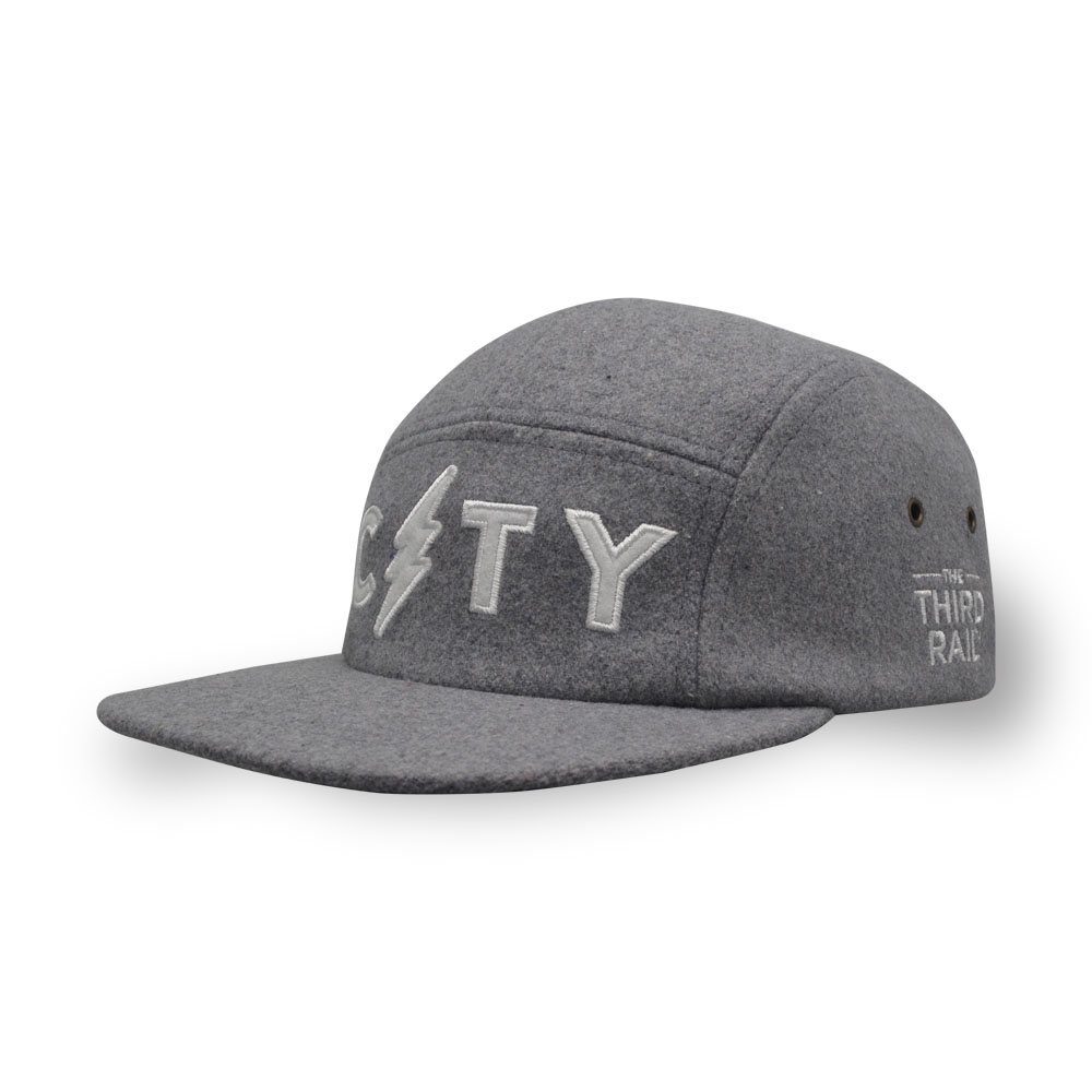 5 panel flet applique wool snapback cap