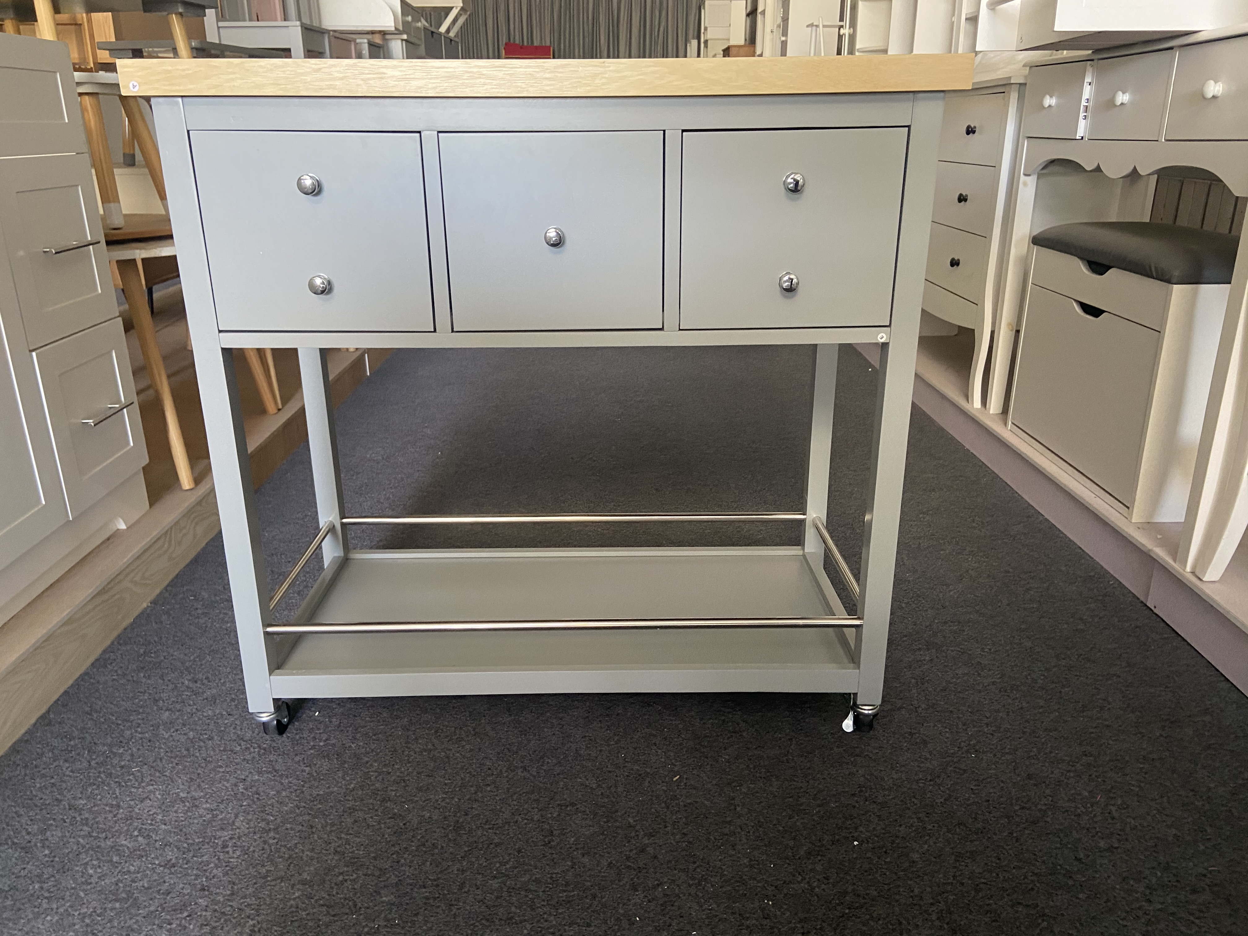 kitchen cart black with three drawers grey
