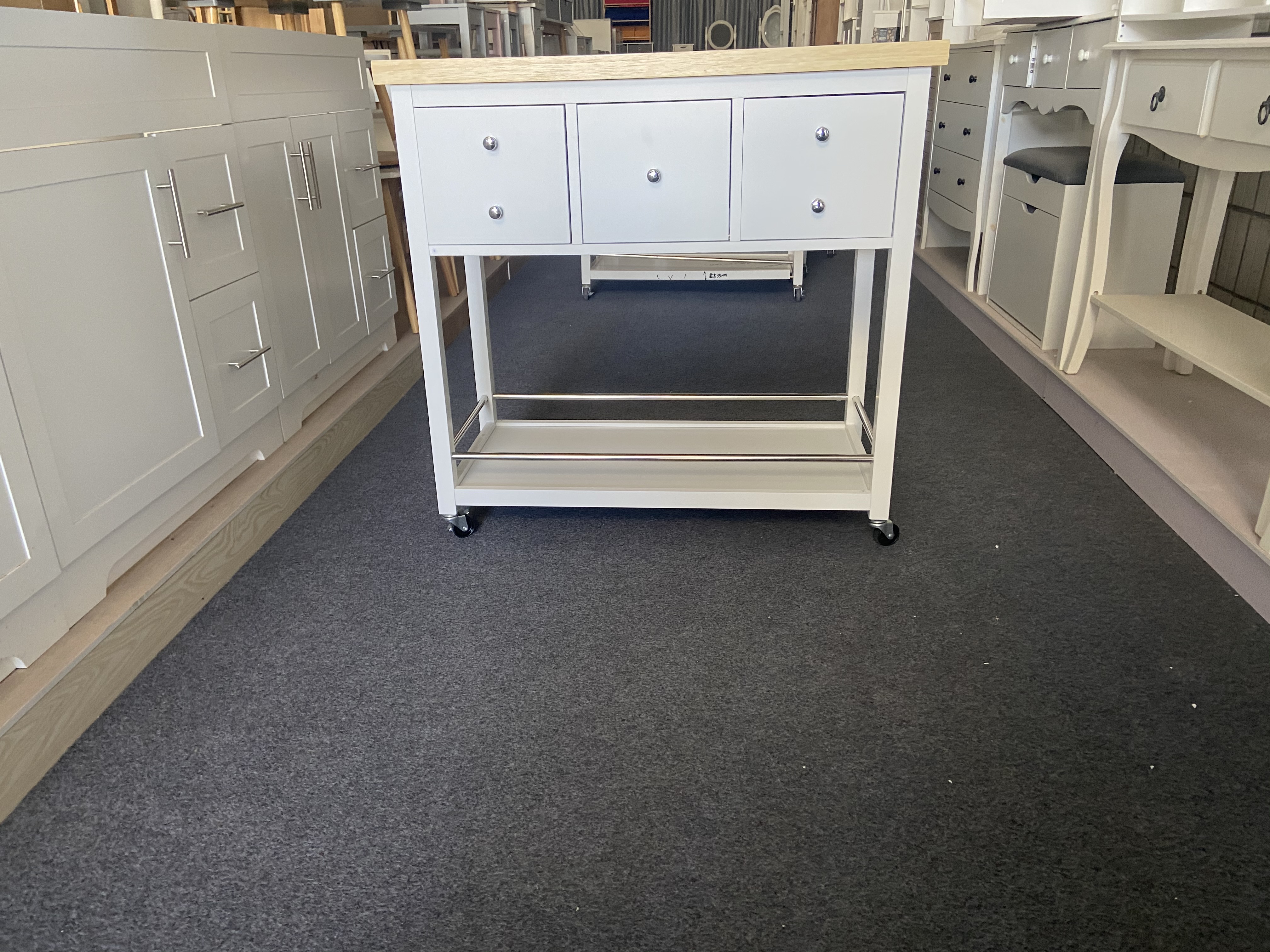 kitchen cart black with three drawers white