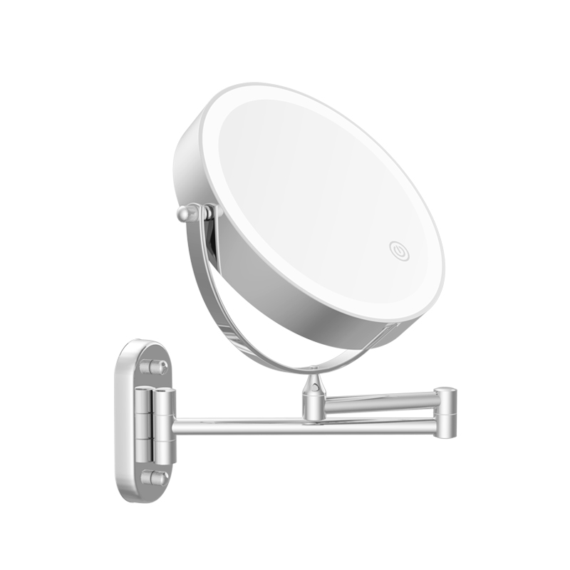 Double sides 360 degree rotation metal 1/5X magnifying makeup bathroom mirror with led lights