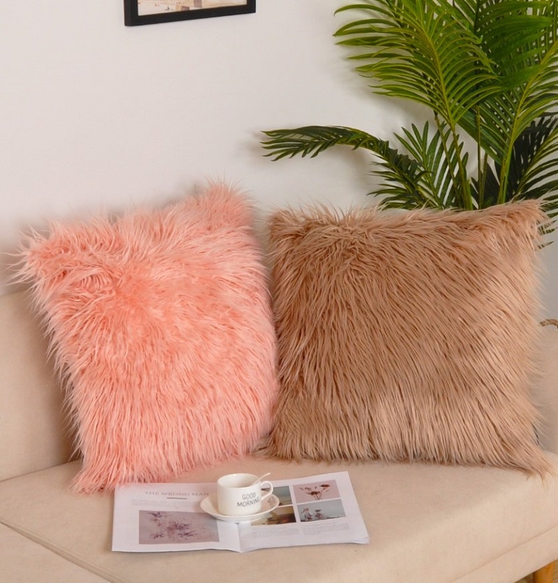 Mordern Fashional Long hair Sheepskin Fur Throw Pillow Case Cushion Cover For Sofa Bedroom Couch Hot sale