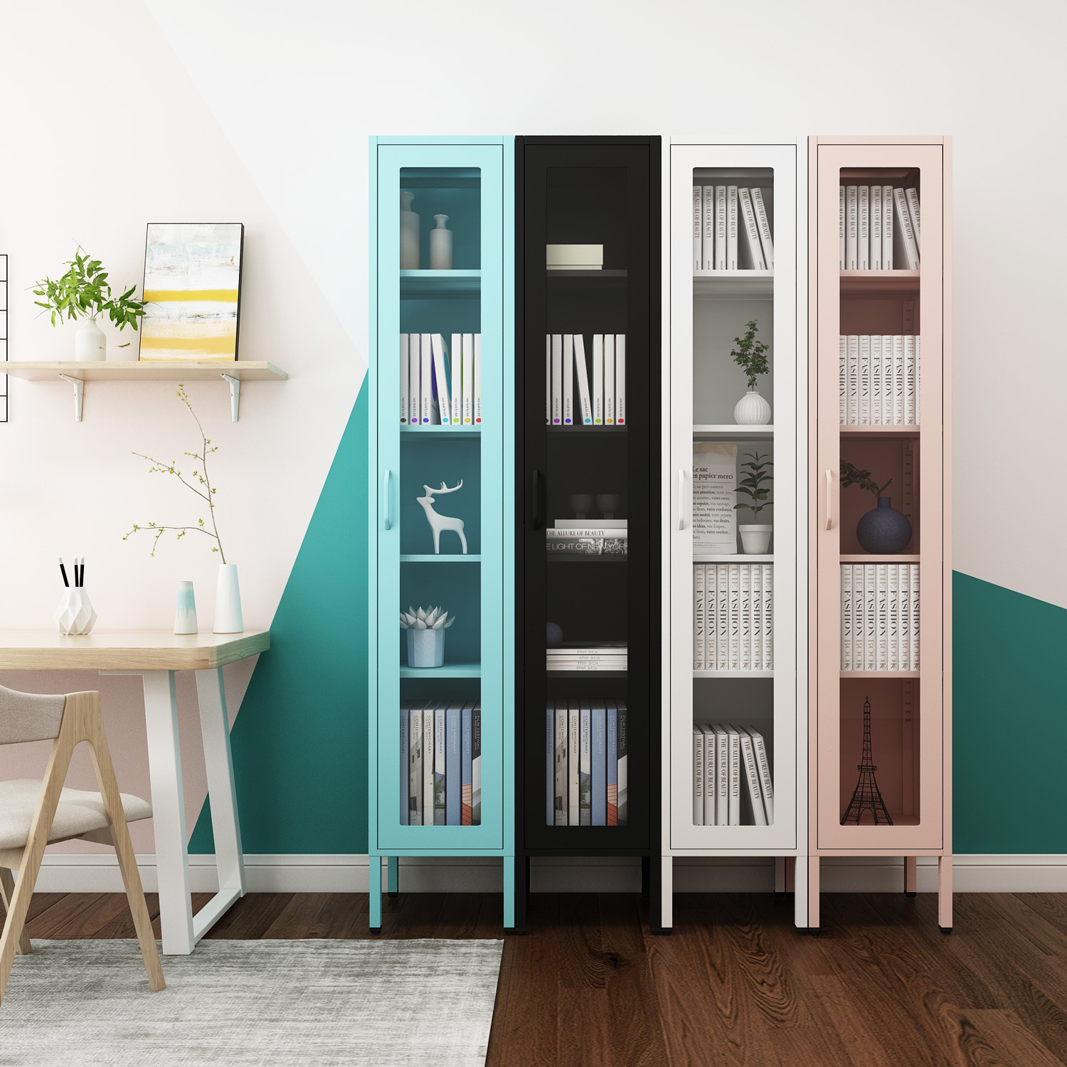 Single glass door cupboard bedroom storage cabinet study labouring book display shelf cabinet