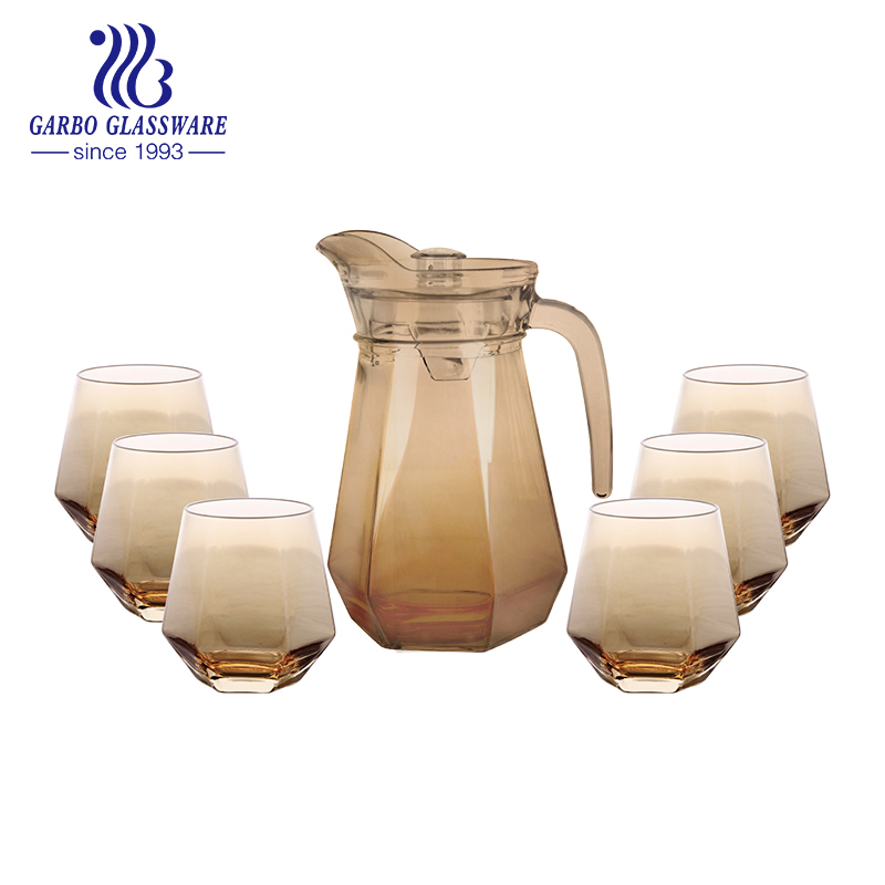 Amber color 7pcs Glass jug set Drinking Glass Cup Set For Hotel Use
