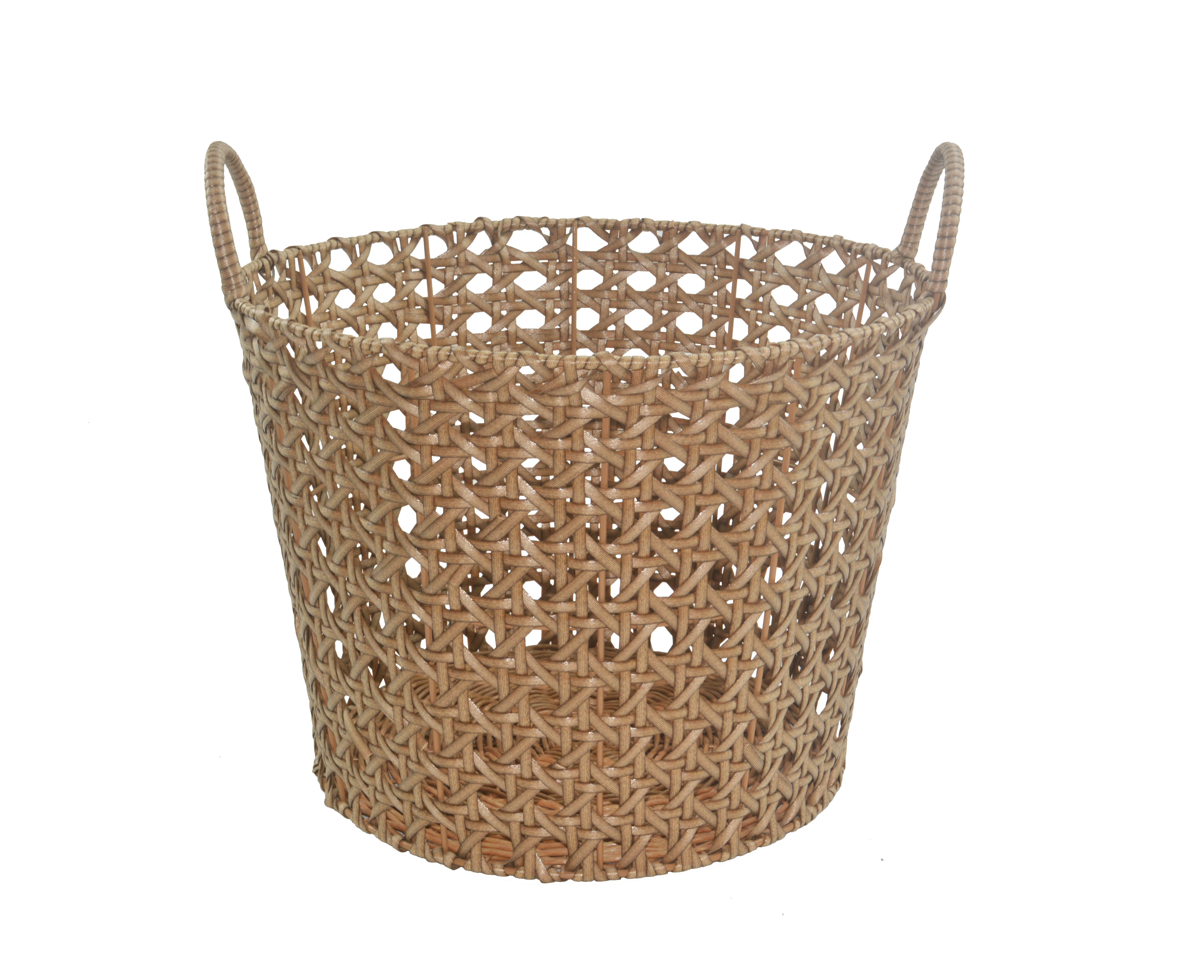 Round metal and PE rattan woven storage basket