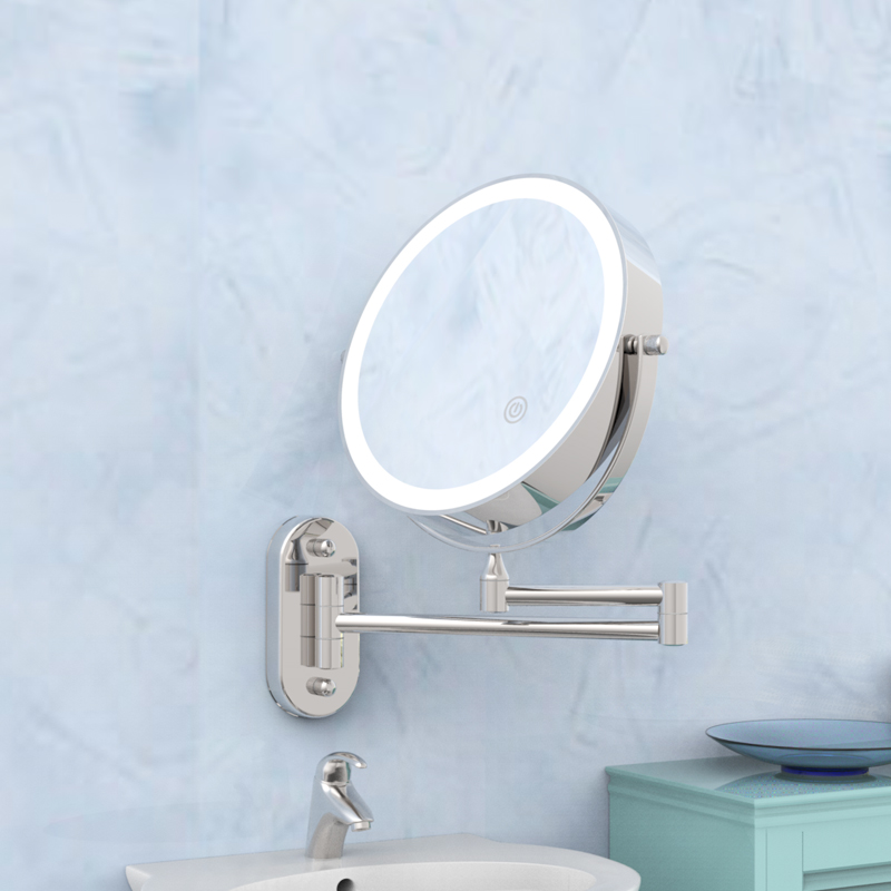 RM306 Arm extend Bath Mirror with 5X magnifying touch sensor switch makeup mirror Shaving mirror