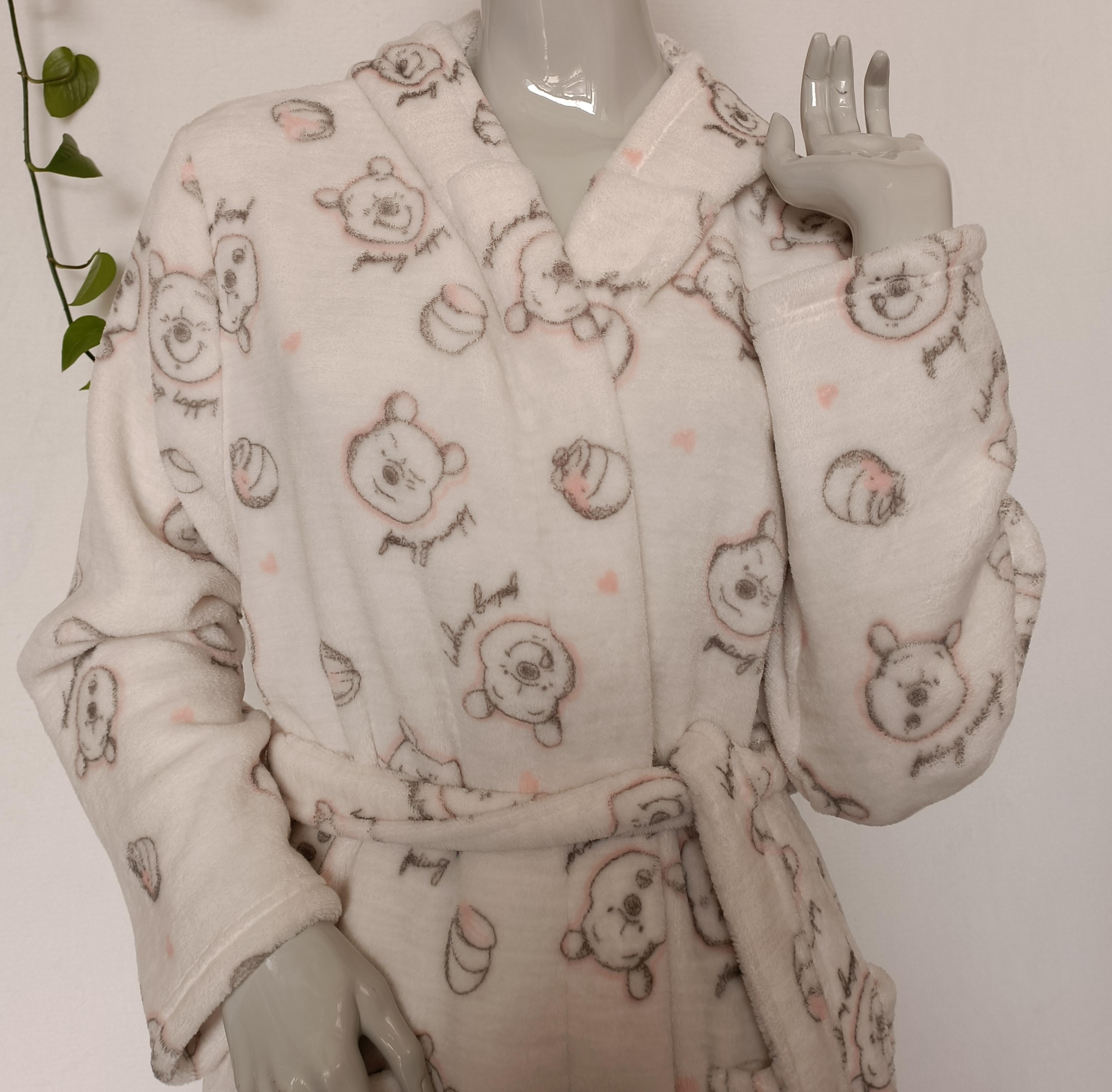 Ladies bear printed fleece robe with slipper