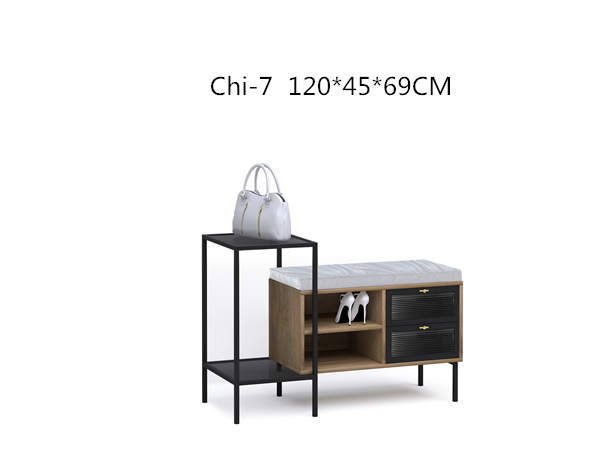 Shoe bench with metal shelf