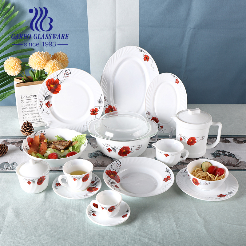 Milky white 5.5 inches microwave safe opal glass dinner ware dinner plate serving plate cup and saucer plate