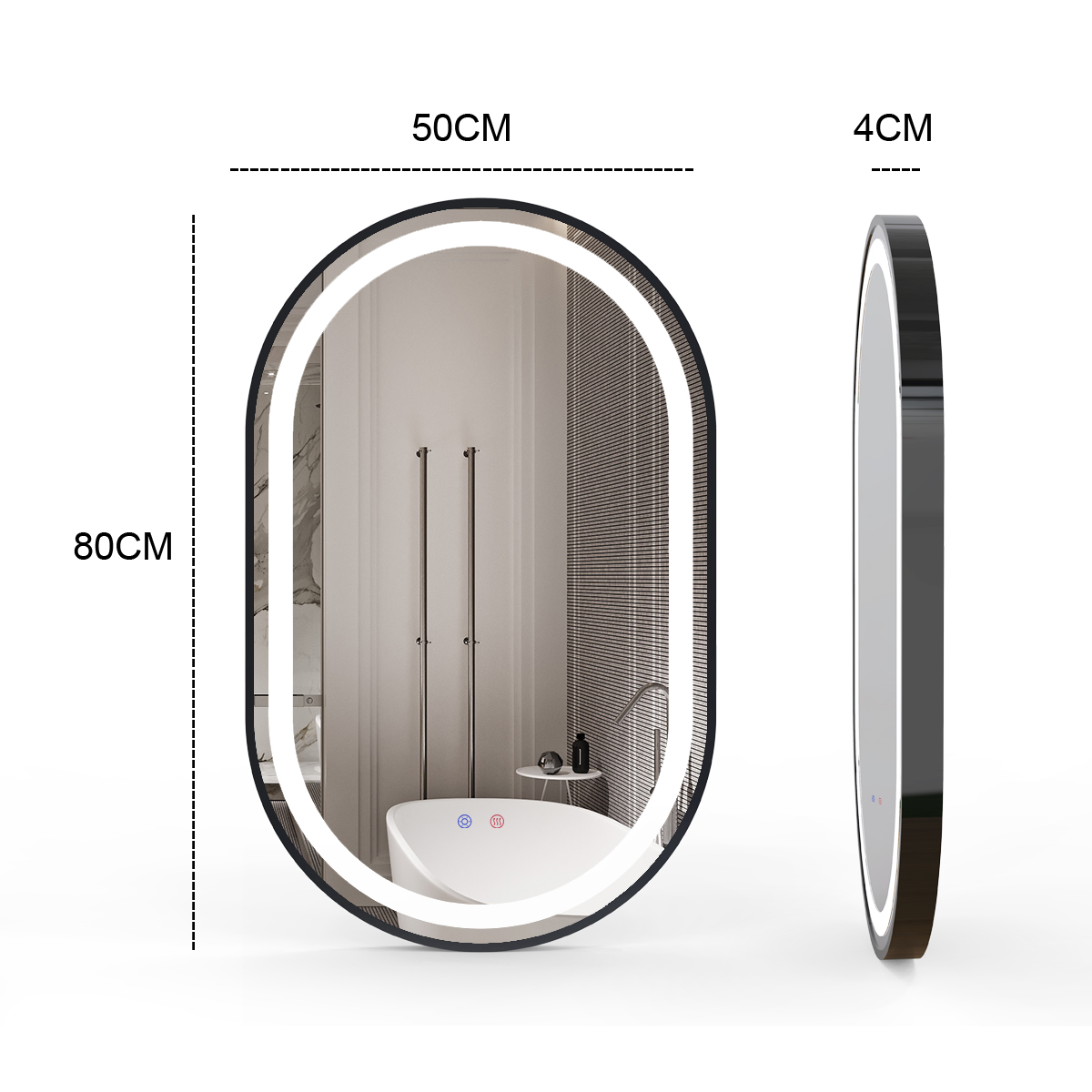 Hotel Wall Mounted LED Lighted Racetrack shape Bathroom illuminated Mirror with lights