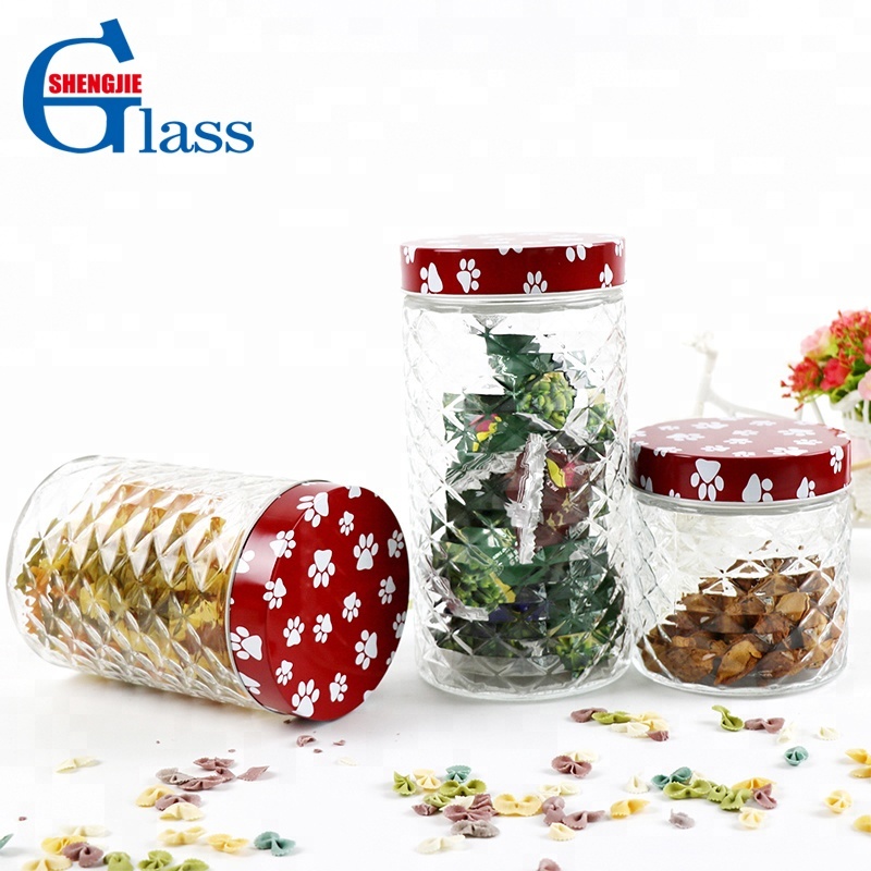 Diamond Shaped Glass Cookie Jar With Lid Factory Price