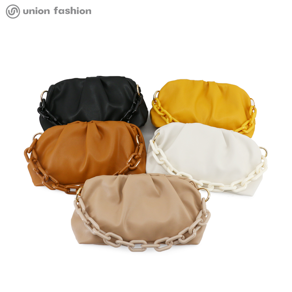 Soft Vegan Pleated Leather Acrylic Cloud Shoulder Bag Clutches And Handbag