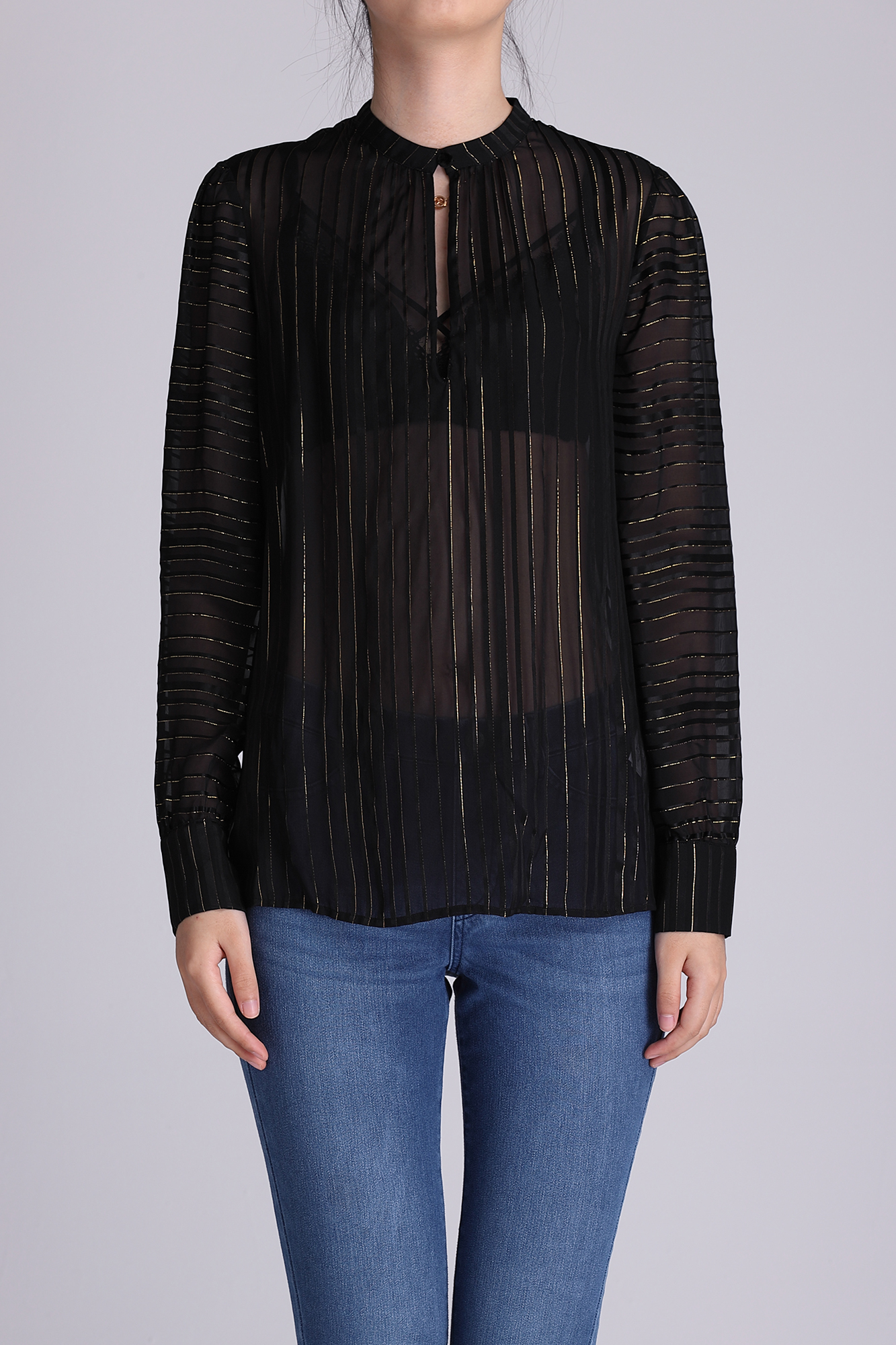 Women silk blended satin striped blouse