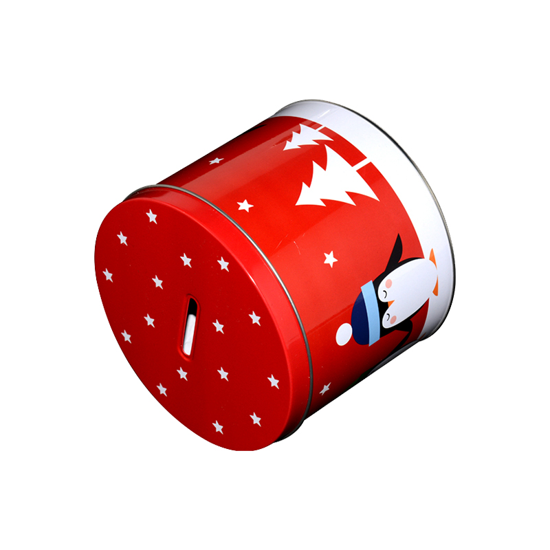 Tinplate coin bank production custom tinplate round piggy bank coin storage tank children piggy bank tin can