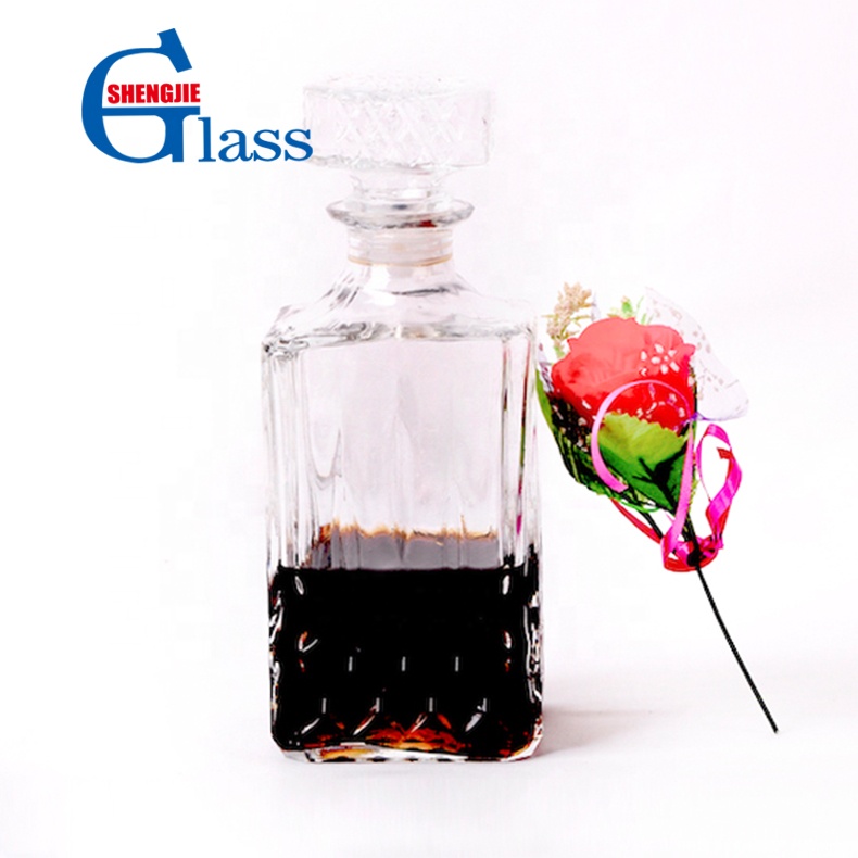 900ML Clear French Square Whiskey Glass Bottle with Square Stopper