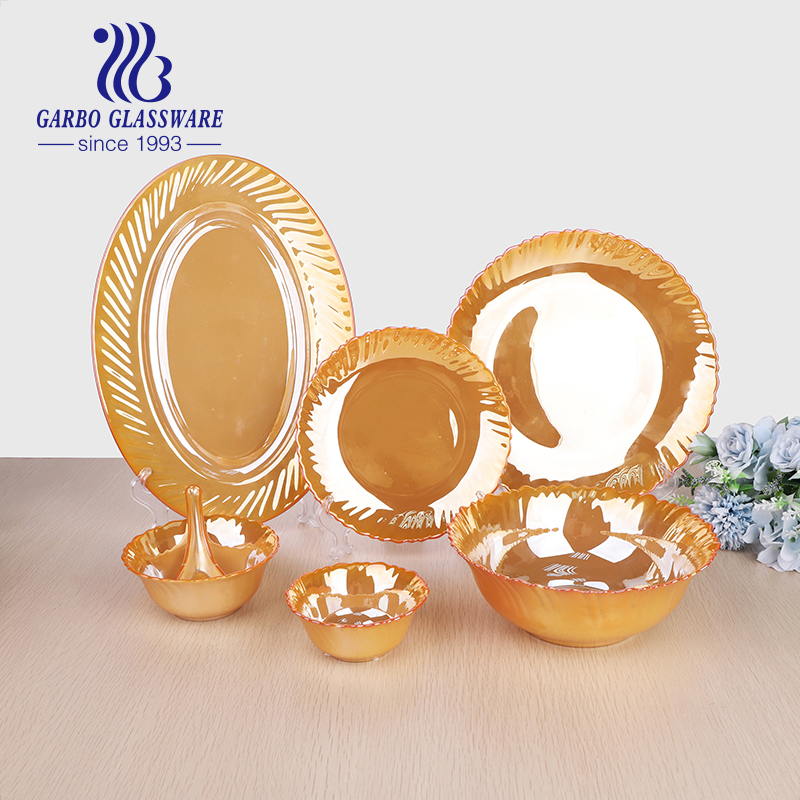 Hot selling ion plating gold color 33pcs white opal glass dinner set