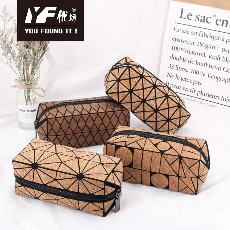 Folding multifunctional geometric cosmetic bag with special materials cork handbags