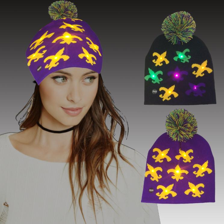 Neon Glo K50469-MG party item Mardi Gras LED Knitted Hat