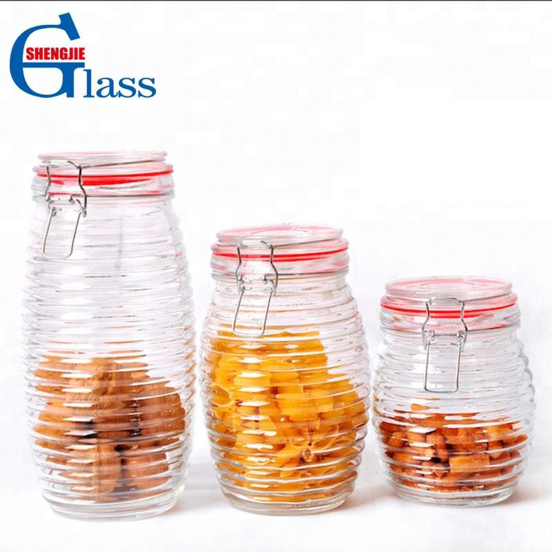 Embossed Clear Glass Hermetically Sealed Jar with Air Seal Lid