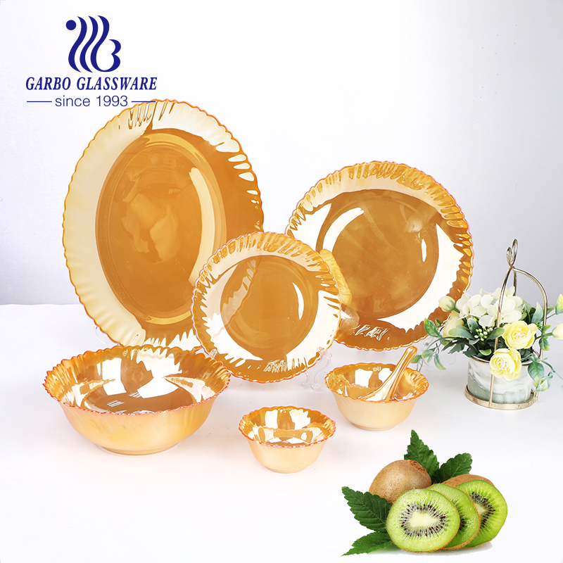 High end Middle East style golden white opal glass tableware dinner set