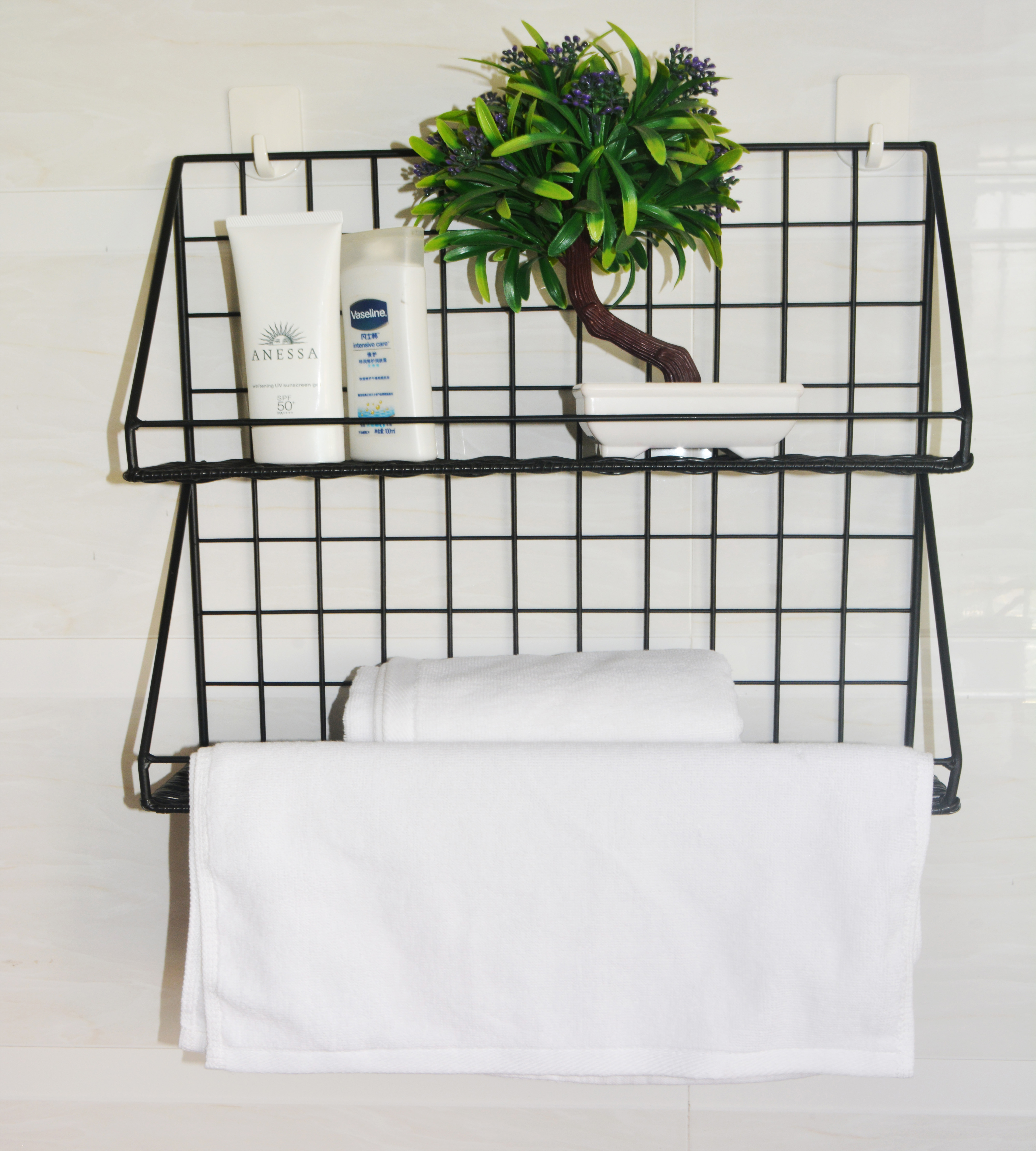 2 tier wall decoration basket hanging metal with rattan magazine rack