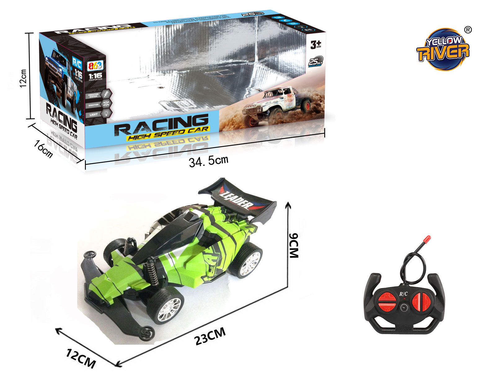Yellow River 1: 16 four way remote control four wheel drive vehicle with light (green)