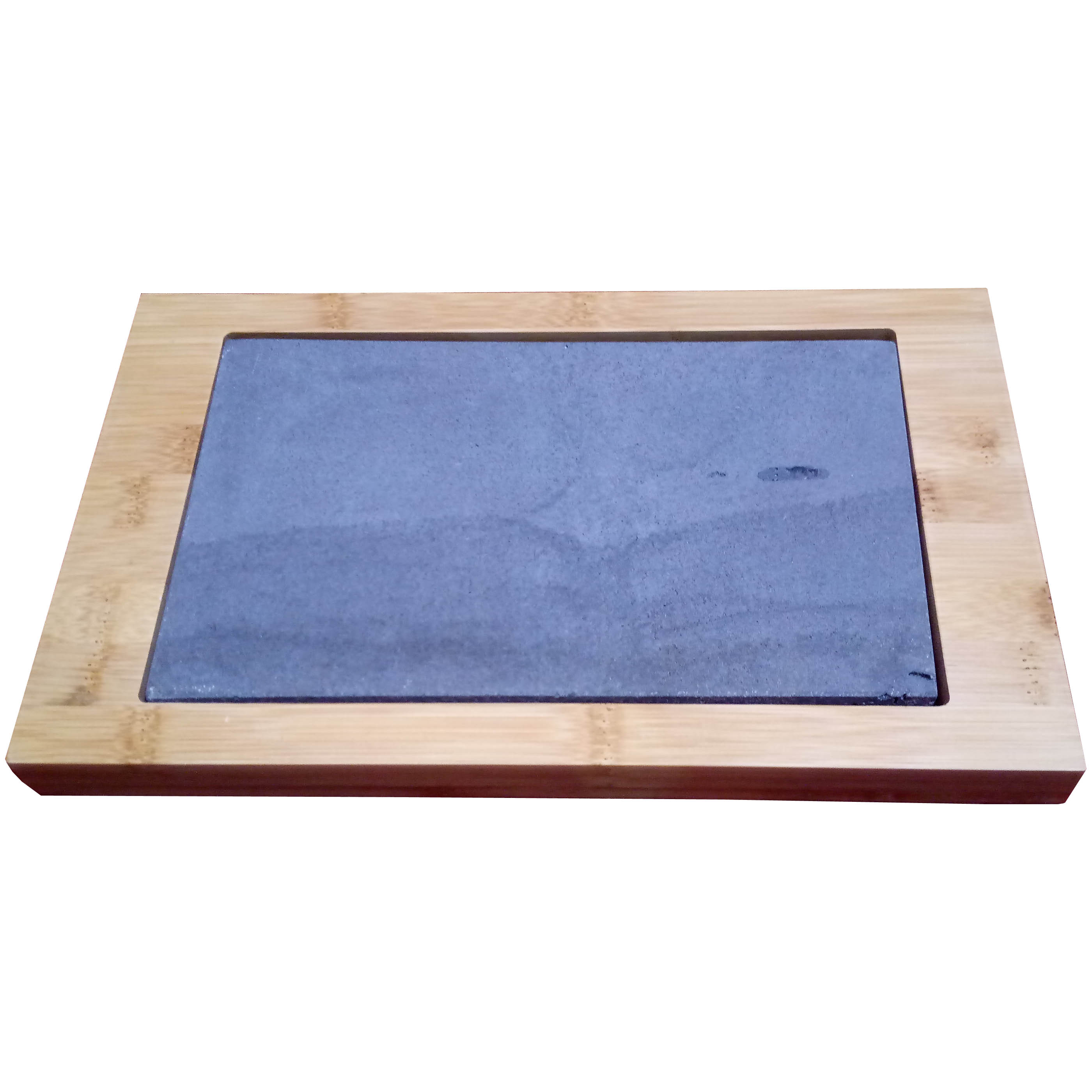 BBQ Grill Stone With Bamboo Board 31X19 cm Lava Stone Grey Color