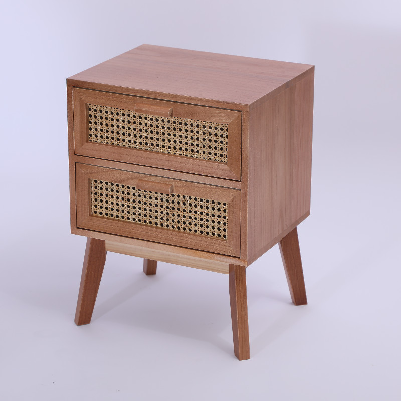 Rattan Storage Nightstand Cabinet