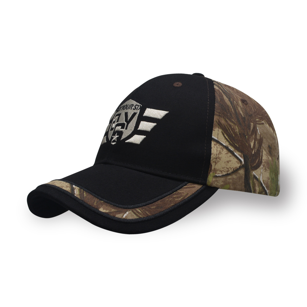 6 panel embroidery brushed cotton twill camouflage connected embroidery baseball cap
