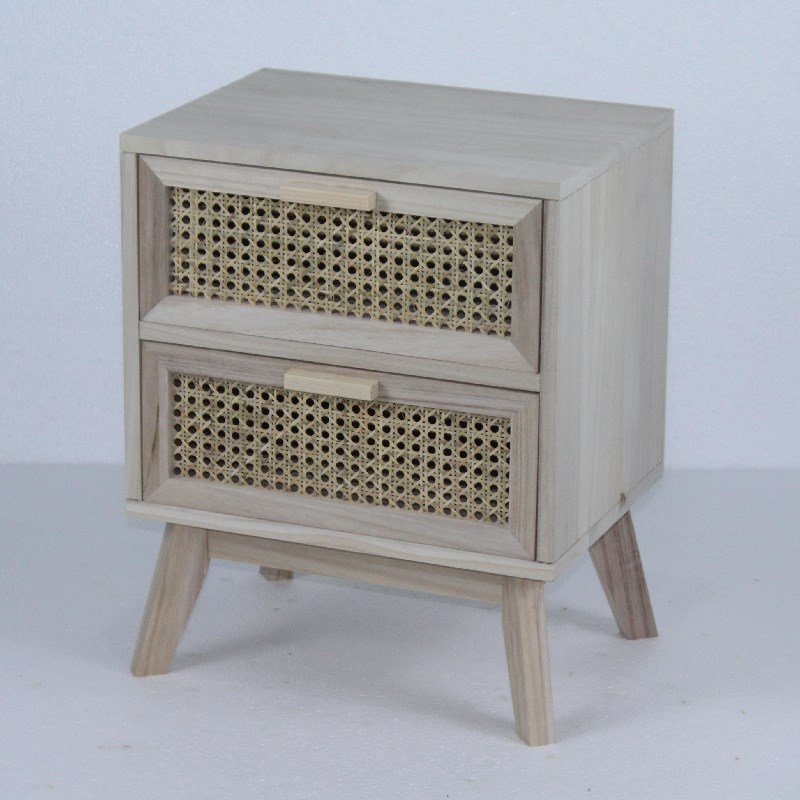 Two drawer storage rattan cabinet nightstand