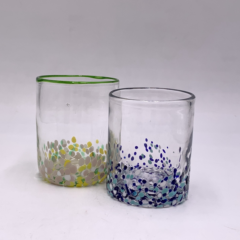 Modern popular green rim multi-color dots glass cup for candle making