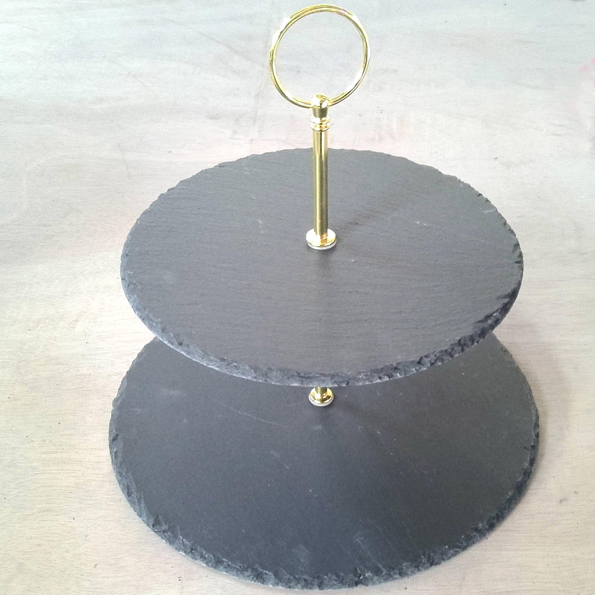 Black Slate Dishes Plates Two Tier Cake Stand