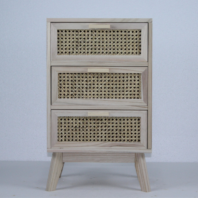 Three drawer storage rattan cabinet nightstand