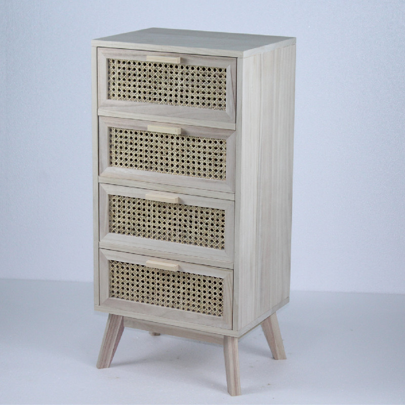 Four drawer storage rattan cabinet nightstand