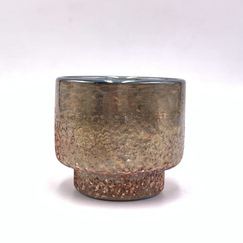 Retro effect metal finish wax candle glass