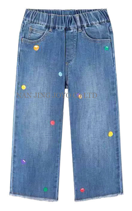 Blue croopped wide leg jeans with emberodery