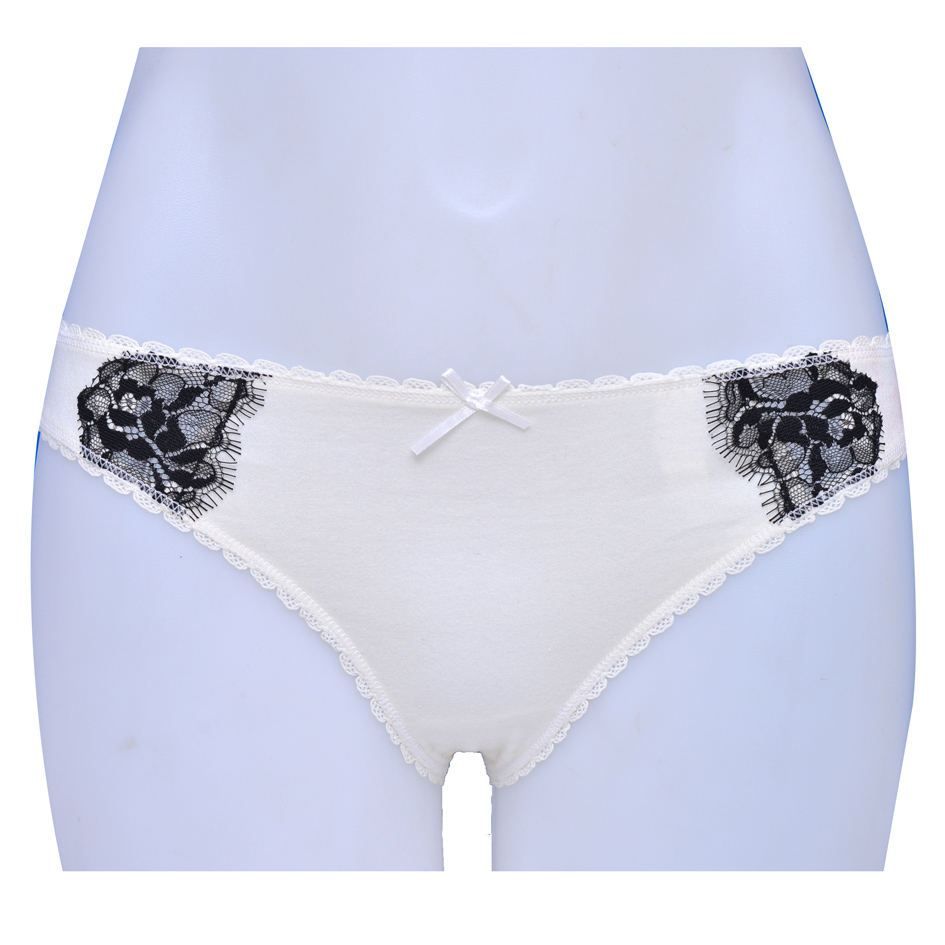 Lady Skin Friendly Comfortable Cotton Spandex Sexy Lace Insert Both Sides Thong