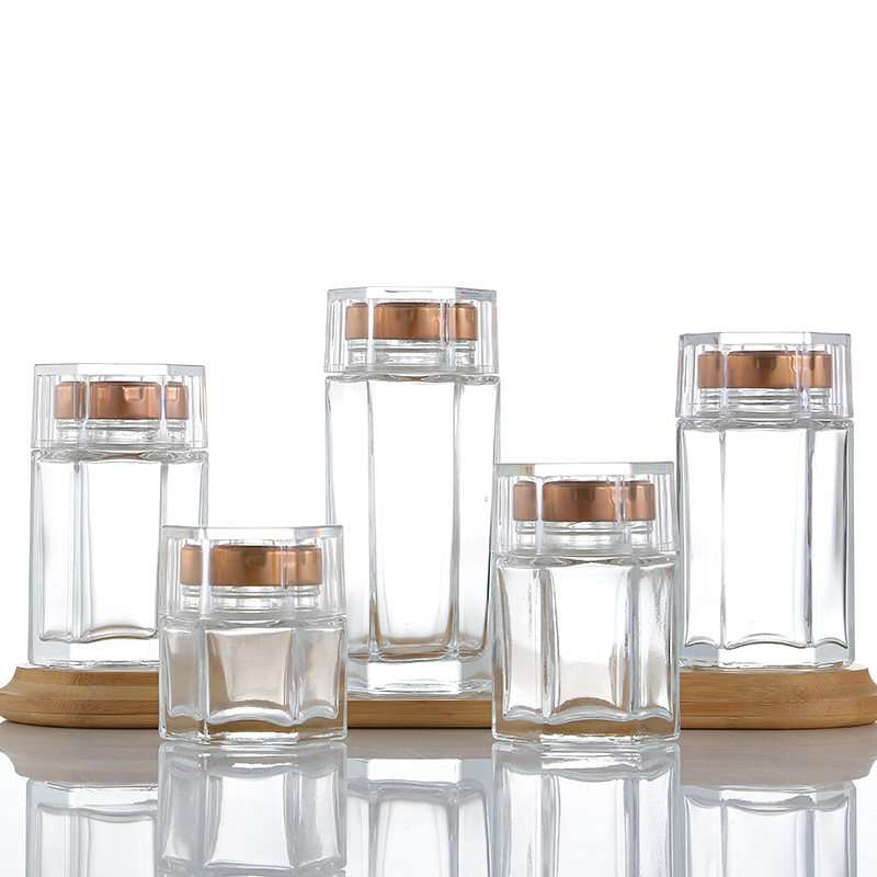 Customized LOGO 100ml 150 ml hexagonal glass bird's nest bottle with lid