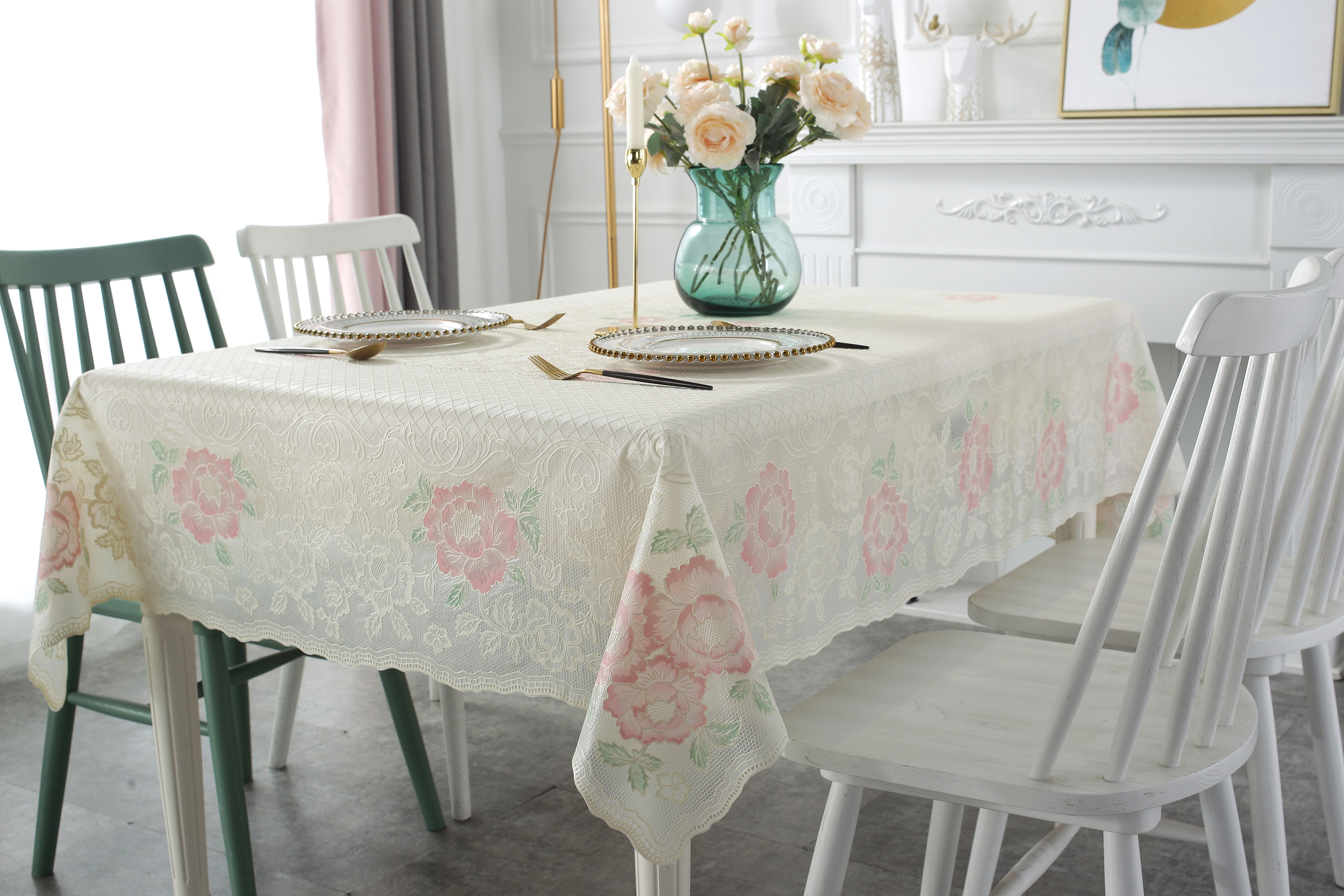 Vinyl PVC Rectangle Table Cloth With Backing Sheet 54x72 Inch-Easy Care Dinning Tablecloth Waterproof Oil-Proof Stain Proof